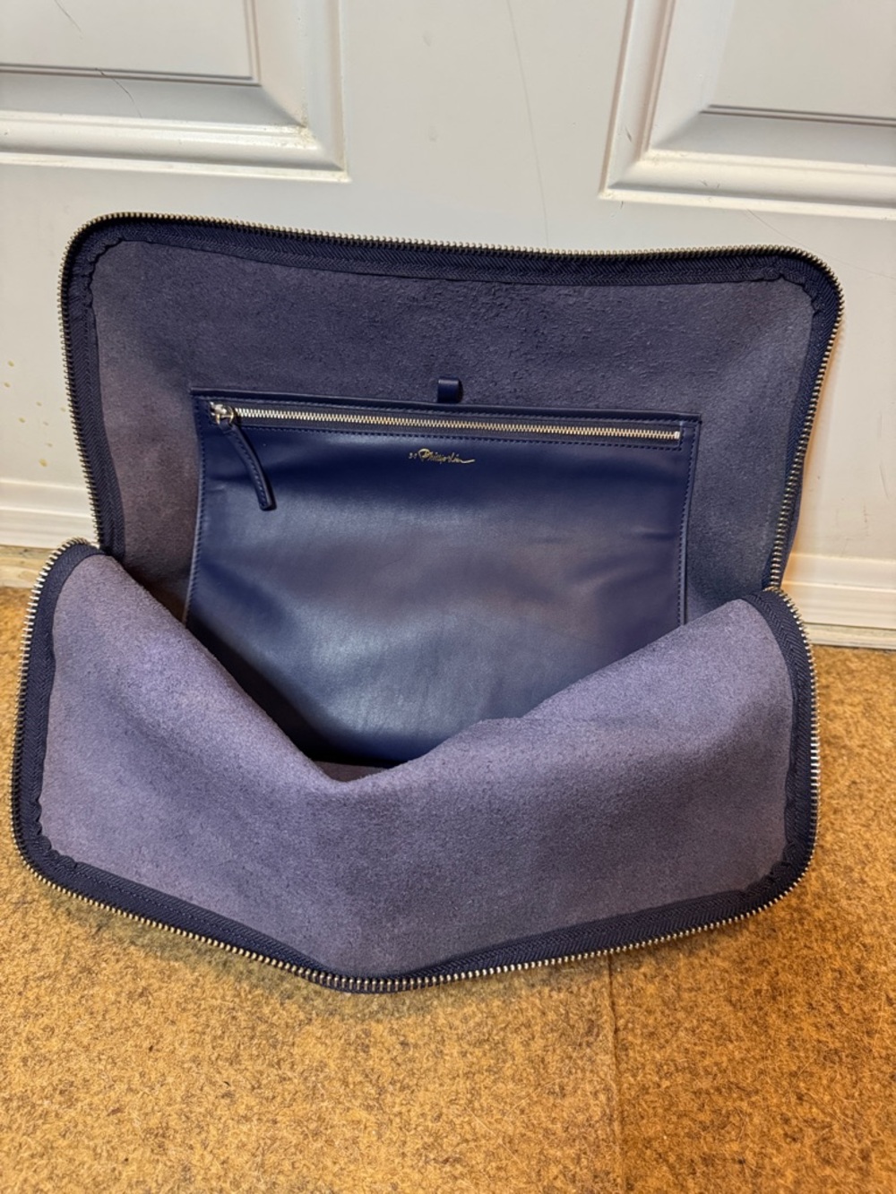 3.1 Phillip Lim Large Dark Blue Leather 31 Minute Portfolio Clutch Tote Bag - Picture 2 of 8